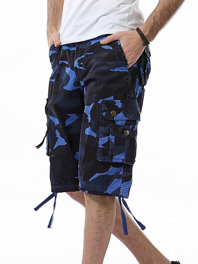 IDEALSANXUN Men's Casual Loose Fit Multi-Pockets Military Cargo Shorts (Camo Blue, 32) - Image 3